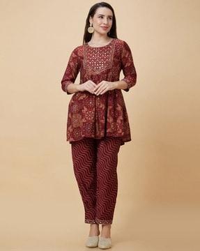 embroidered a-line kurta set