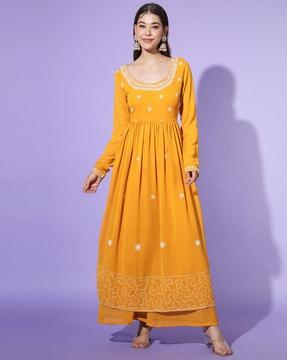 embroidered a-line kurta set