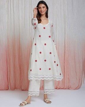 embroidered a-line kurta set