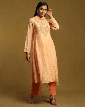 embroidered a-line kurta suit set