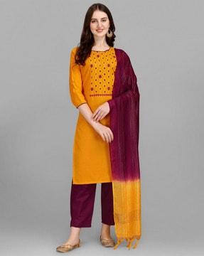 embroidered a-line kurta suit set