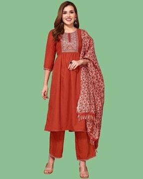 embroidered a-line kurta suit set