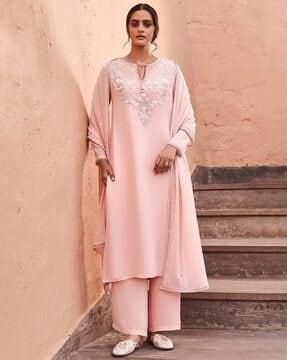 embroidered a-line kurta suit set