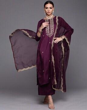 embroidered a-line kurta suit set