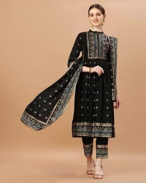 embroidered a-line kurta suit set