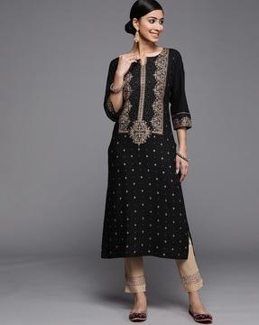 embroidered a-line kurta with bracelet sleeves