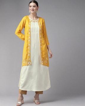 embroidered a-line kurta with jacket