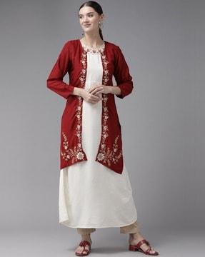 embroidered a-line kurta with jacket