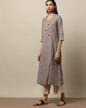 embroidered a-line kurta with open collar