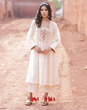 embroidered a-line kurta with palazzos