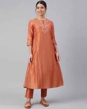 embroidered a-line kurta with pants