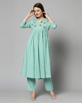 embroidered a-line kurta with pants