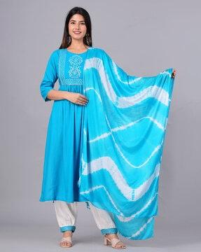 embroidered a-line kurta with patiala pants & dupatta