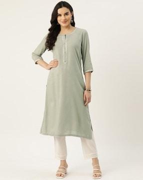 embroidered a-line kurta with round neck