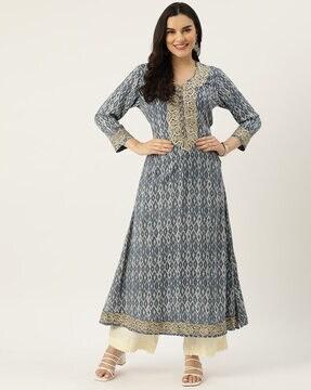 embroidered a-line kurta with round neck