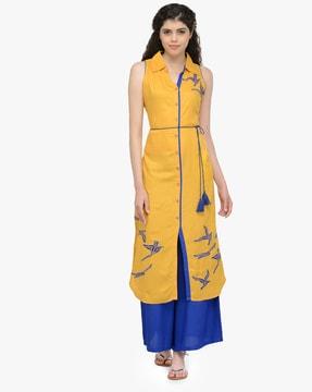 embroidered a-line kurta with tassels