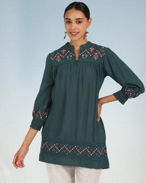 embroidered a-line kurti with gathers