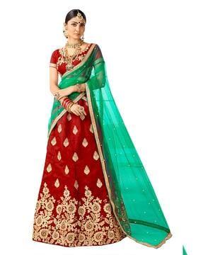 embroidered a-line lehenga choli set with dupatta