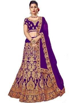 embroidered a-line lehenga choli set with dupatta