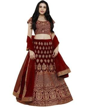 embroidered a-line lehenga choli set with dupatta