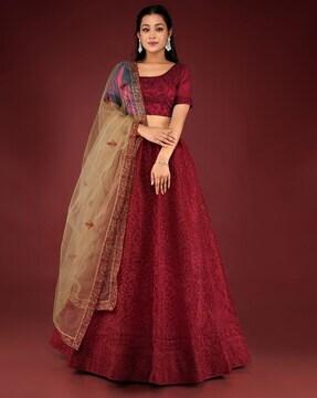 embroidered a-line lehenga choli set with dupatta