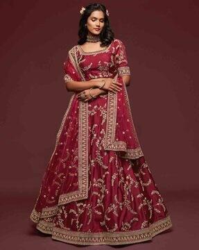 embroidered a-line lehenga choli set with dupatta