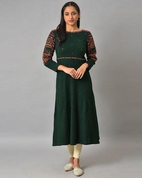 embroidered a-line winter kurta