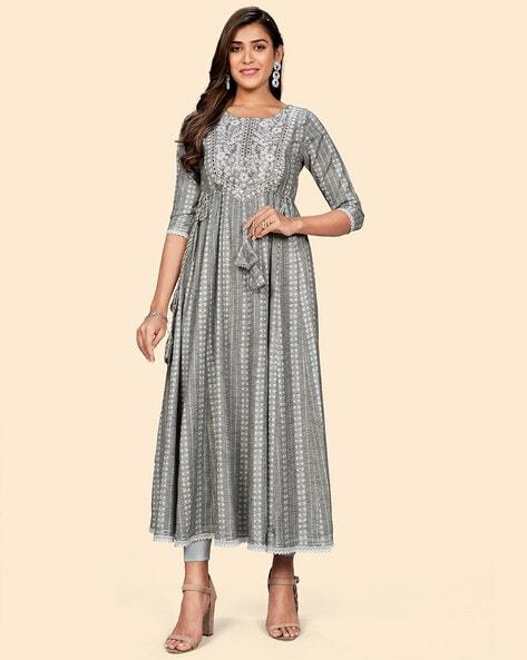 embroidered abstract print anarkali kurta