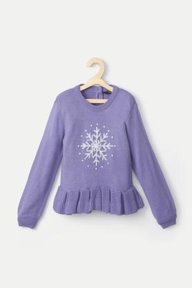 embroidered acrylic round neck girls sweater - lilac