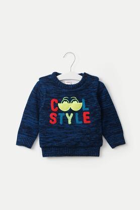 embroidered acrylic round neck infant boys sweater - navy