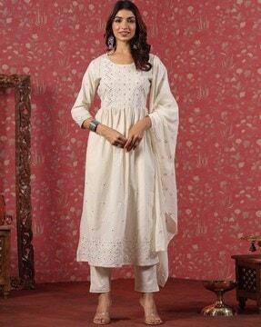 embroidered anarkali kurta palazzo set with dupatta