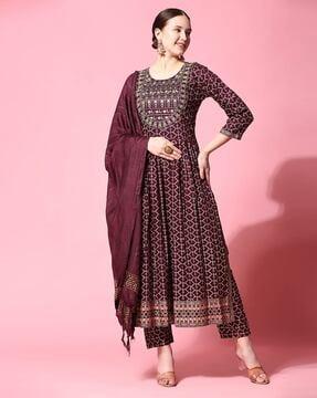 embroidered anarkali kurta set with dupatta