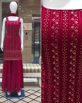 embroidered anarkali kurta sharara & dupatta set