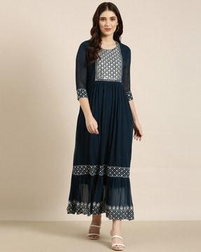 embroidered anarkali kurta with 3/4th sleeves