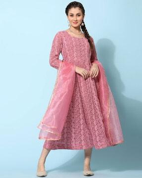 embroidered anarkali kurta with embellished dupatta set