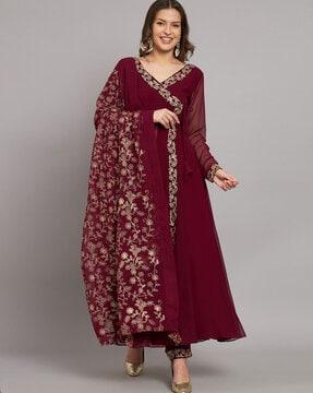 embroidered angrakha kurta set with dupatta