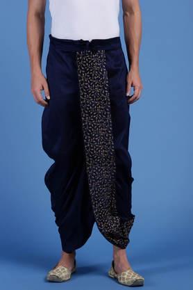 embroidered art silk regular fit men's traditional dhoti - blue