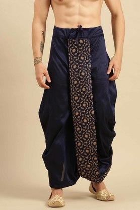 embroidered art silk regular fit mens dhoti - blue