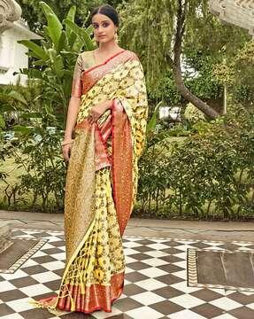 embroidered art silk saree with tassels