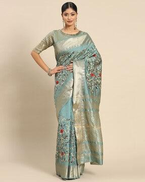 embroidered assam cotton silk saree with zari border