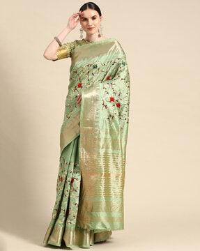 embroidered assam cotton silk saree with zari border