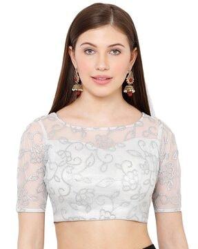 embroidered back-open blouse