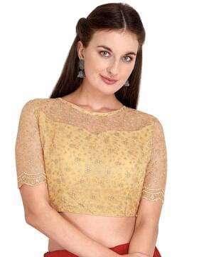 embroidered back-open padded blouse