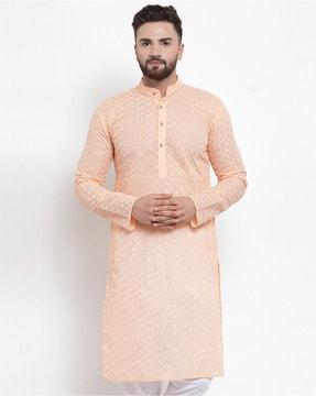 embroidered band-collar kurta