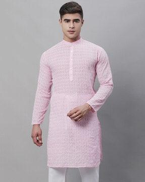 embroidered band collared long kurta