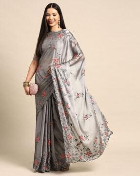 embroidered bangalori silk saree with border