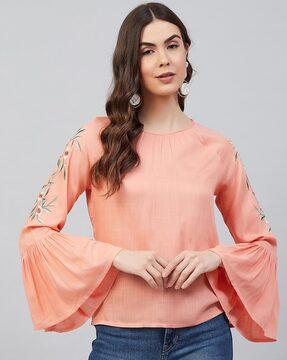 embroidered bell sleeves top