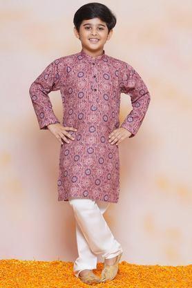 embroidered blended fabric knee length boys kurta set - purple