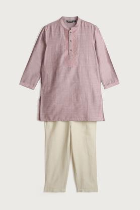 embroidered blended fabric mandarin collar boys kurta set - dusty pink