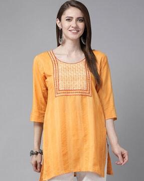 embroidered boat-neck a-line kurta